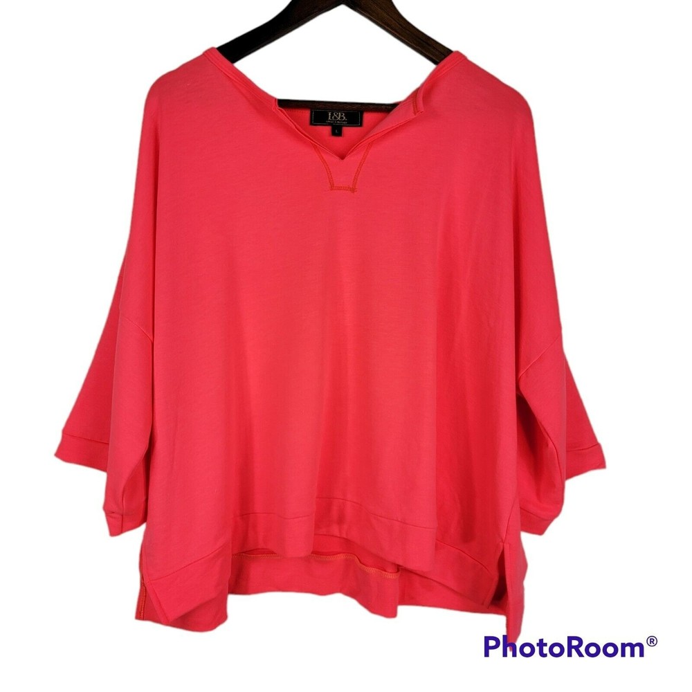 L&B Lucky & Blessed Womens‎ Short Sleeve Oversize Sweatshirt Hot Pink Sz Large